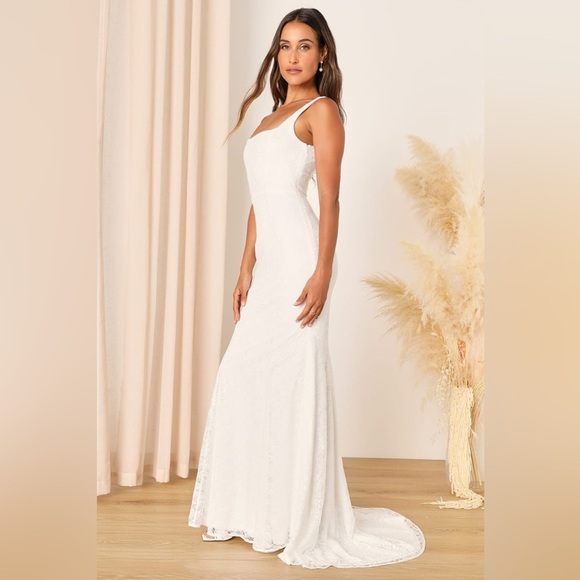 NWOT Lulus‎ Eternal Happiness White Lace Square Neck Mermaid Maxi Dress - Picture 4 of 9